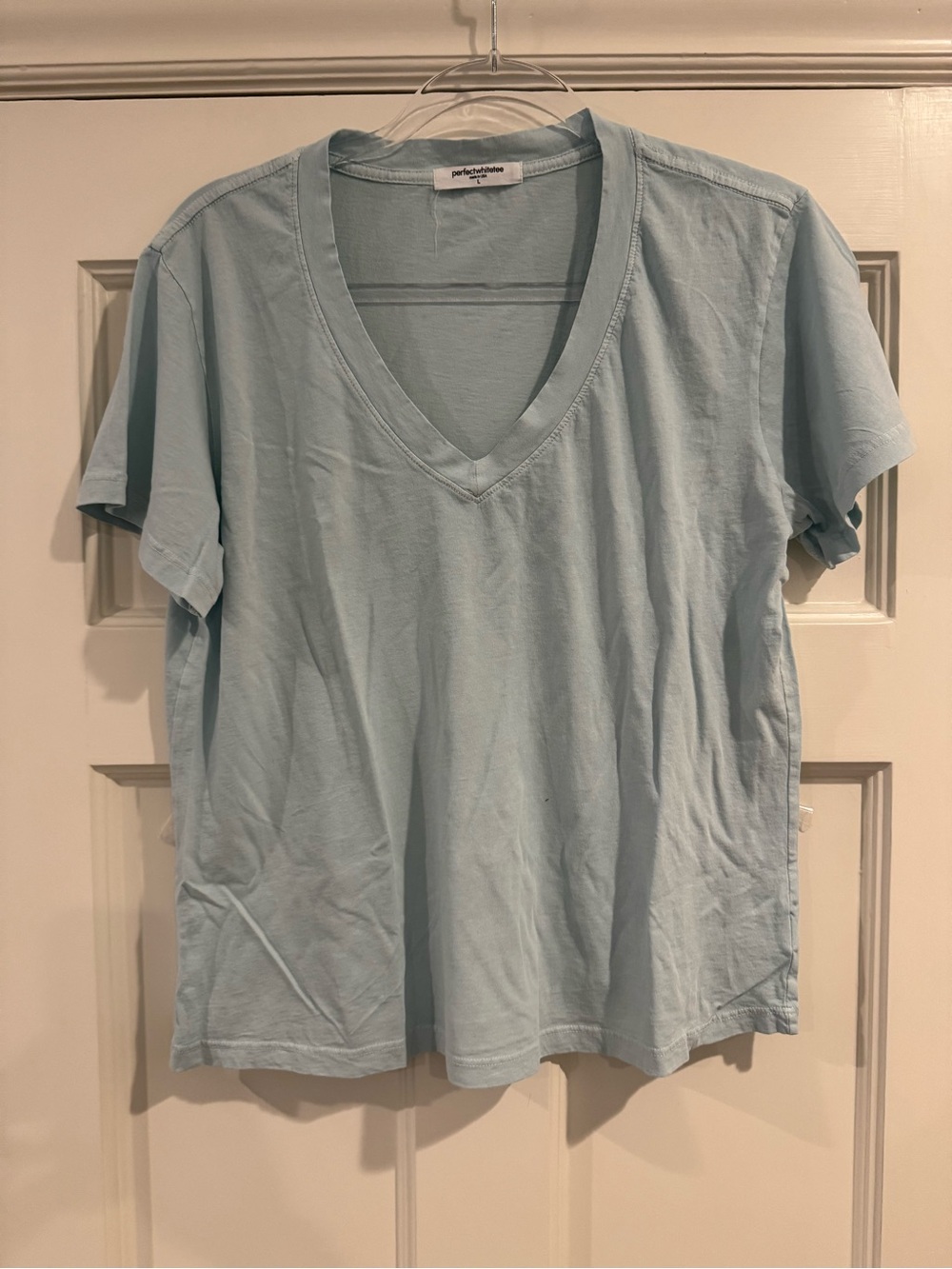 perfectwhitetee Women’s Pale Blue V-Neck Short Sleeve Tee